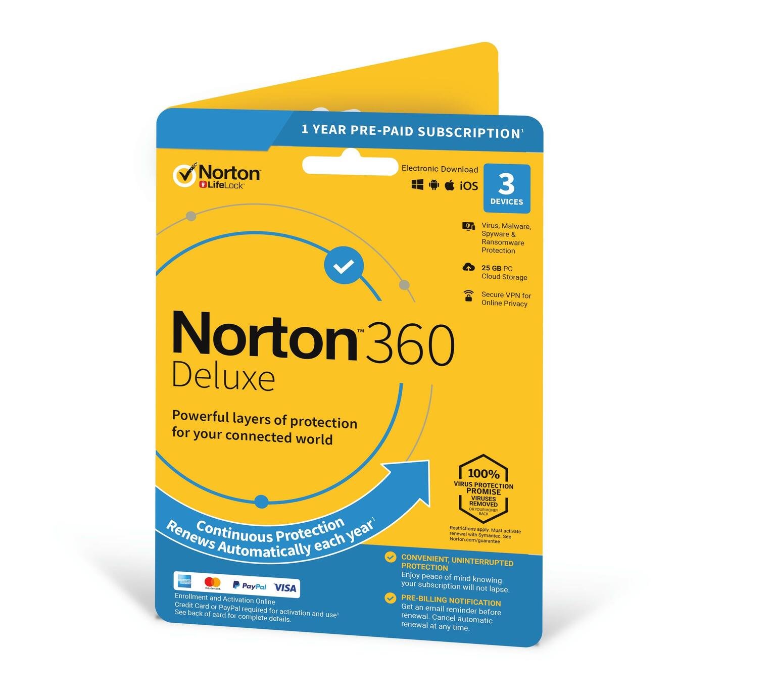 NORTON 360 Deluxe 3 Device, 1 year auto-renew subscription