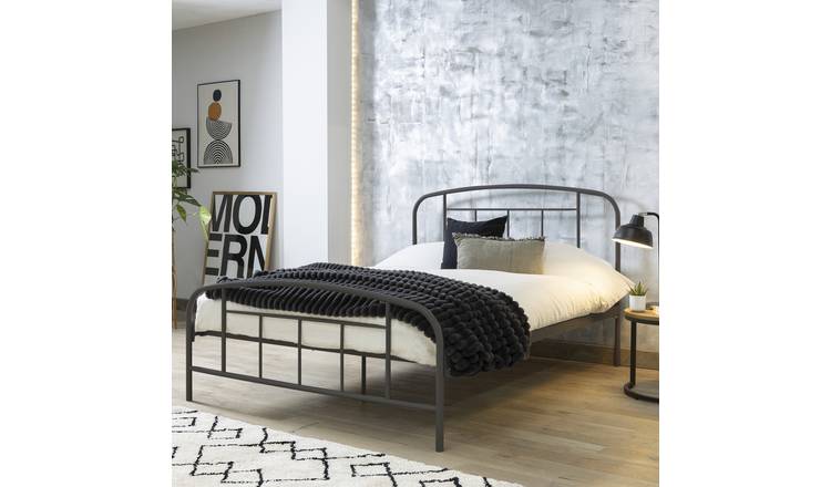 Grey metal bed frame outlet double