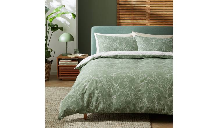 Habitat Sketched Linear Floral Green Bedding Set - King