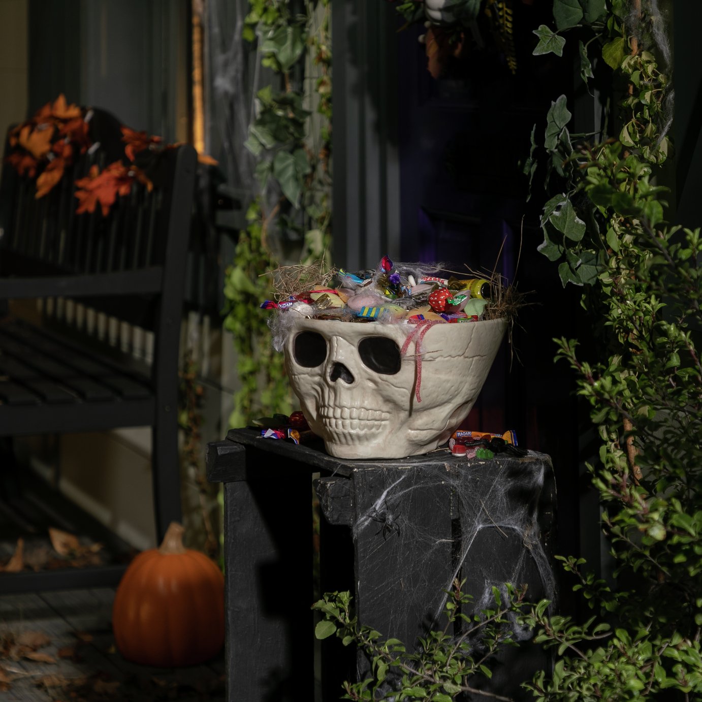 Argos Home Halloween Cream Skull Candy Bowl Decoration