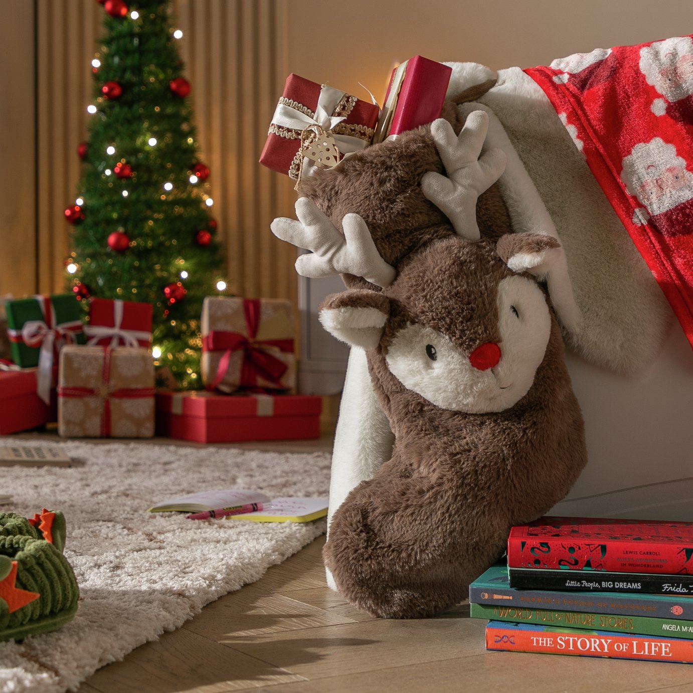 Argos Home Reindeer Plush Christmas Stocking