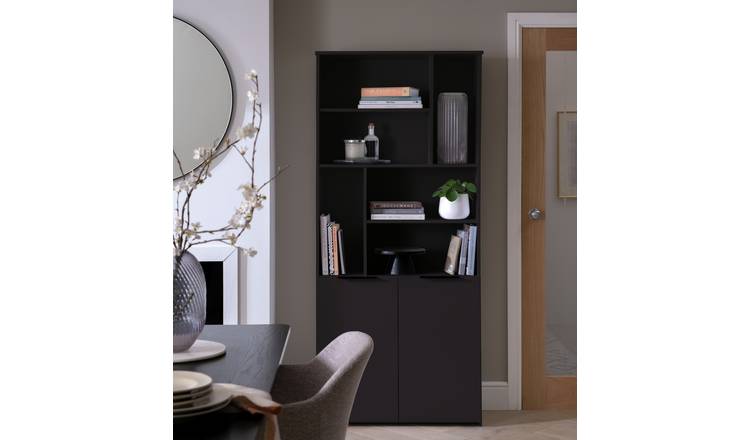 Tall black deals bookcase with doors