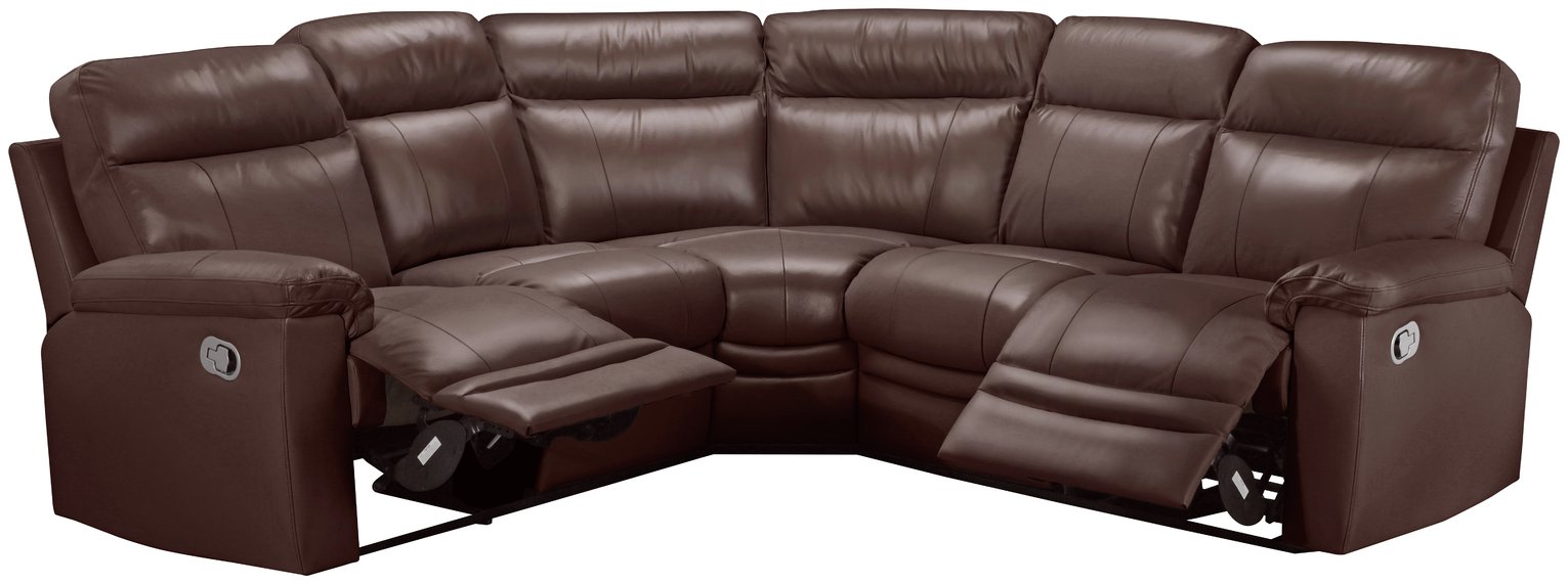 Argos Home Paolo Leather Manual Recliner Corner Sofa -Brown