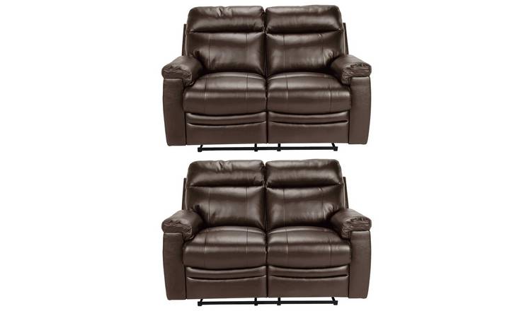 argos brown leather recliner sofa