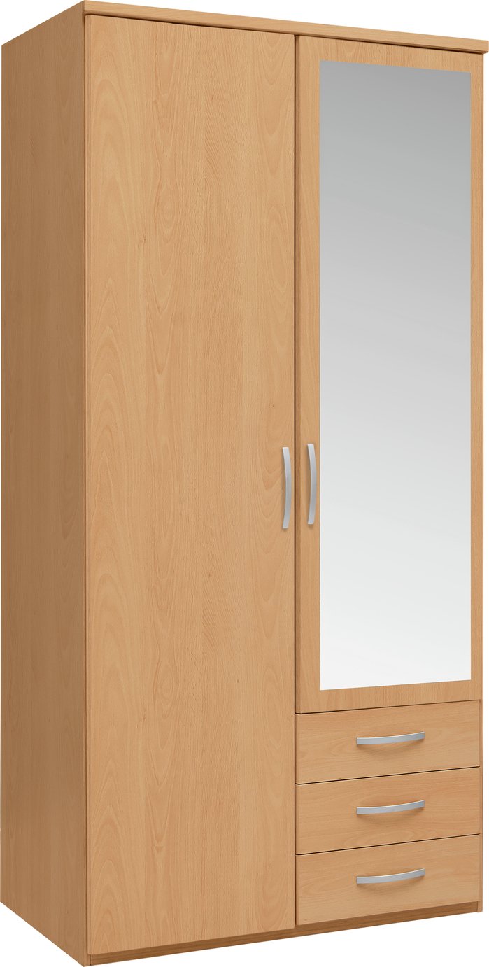 Argos Home New Hallingford 2Dr 3 Drw Mirror Wardrobe - Beech