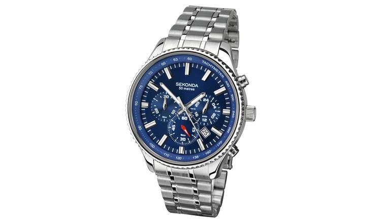 Buy Sekonda Men s Stainless Steel Dual Time Bracelet Watch Argos