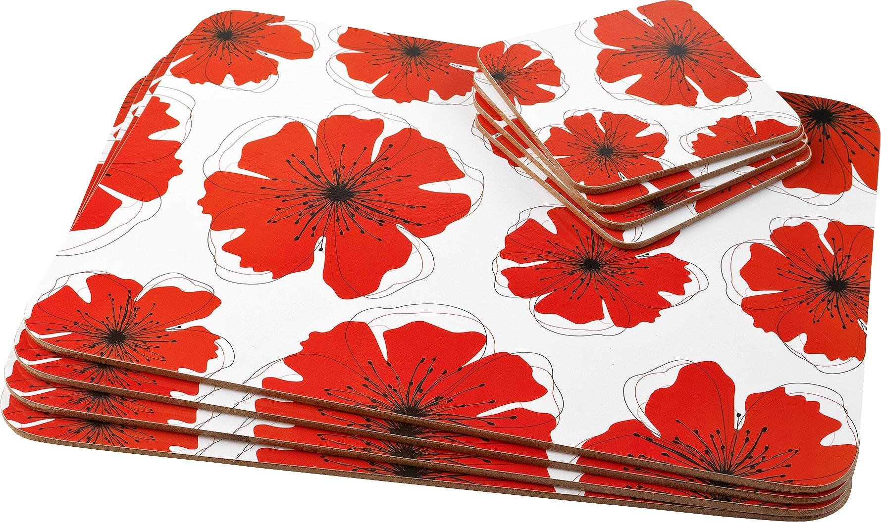 Argos Home Set of 4 Poppies Placemats and Coasters - White