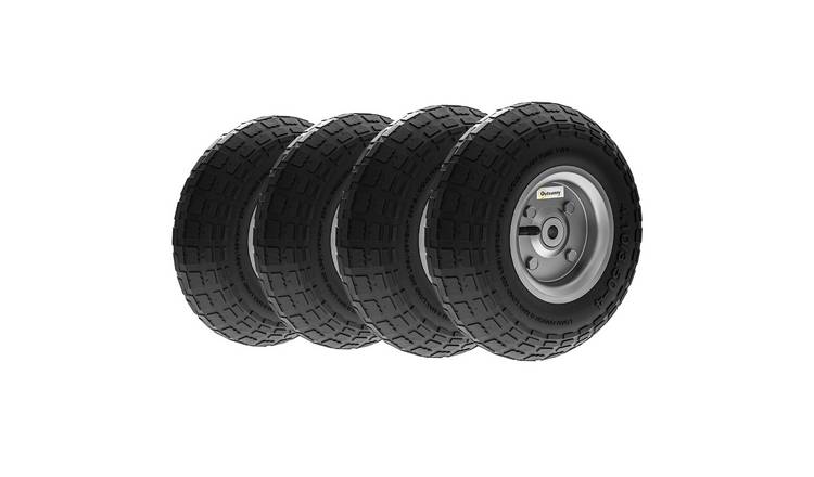 Outsunny Set of 4 Pneumatic Wheels for Barn Carts - Black