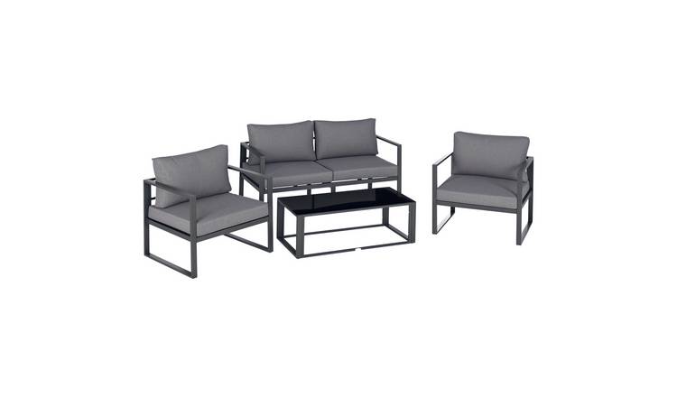 Outsunny 4 Aluminium Garden Side Table with Cushions - Grey