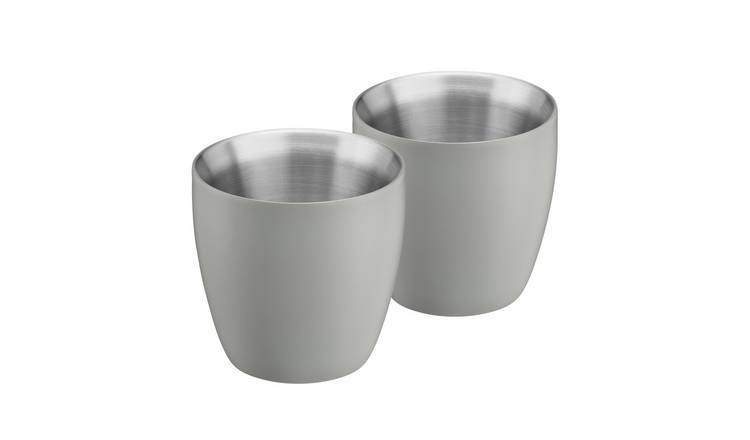 Cooks Professional Set of 2 S-Steel Insulated Espresso Coffee Cups 90ml - Grey
