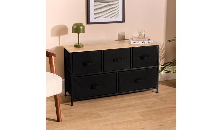 OHS Brooklyn Fabric 5 Drawer Chest - Black