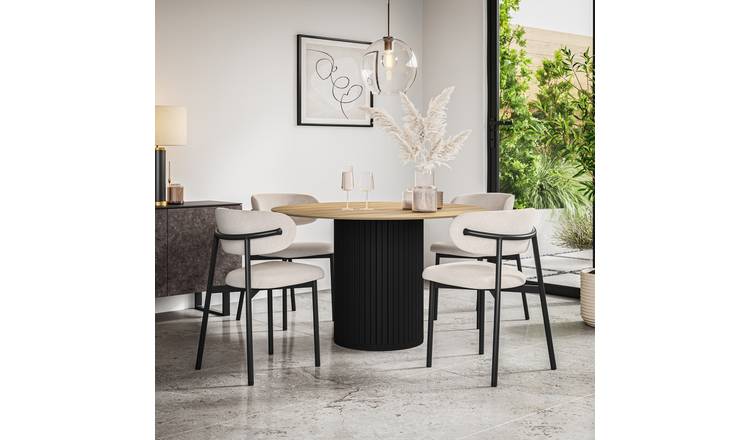 Furniture Online Arlo Myla Oak Top w Blk Legs Dining Table & 6 Beige Chairs