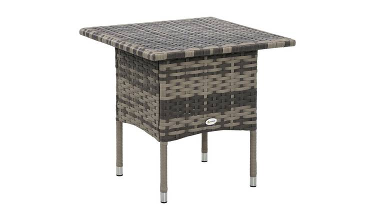 Outsunny Rattan Garden Side Table with Plastic Board - Grey