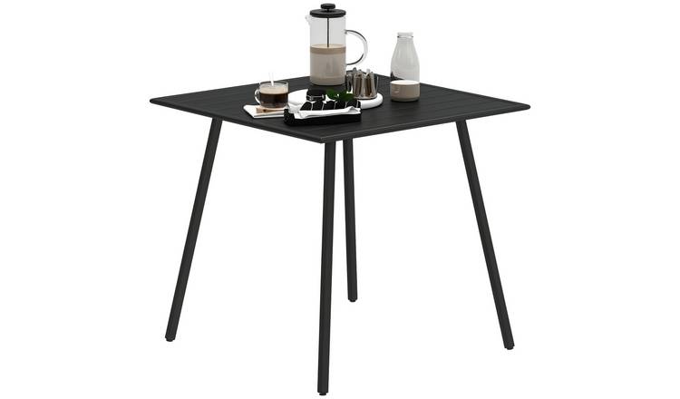 Outsunny 4 Seater Steel Dining Table with Easy Clean Slat Top - Black