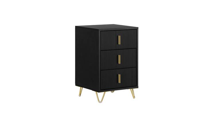 SoBuy 4 Gold Metal Leg 3 Drawer Slim Bedside Table - Black
