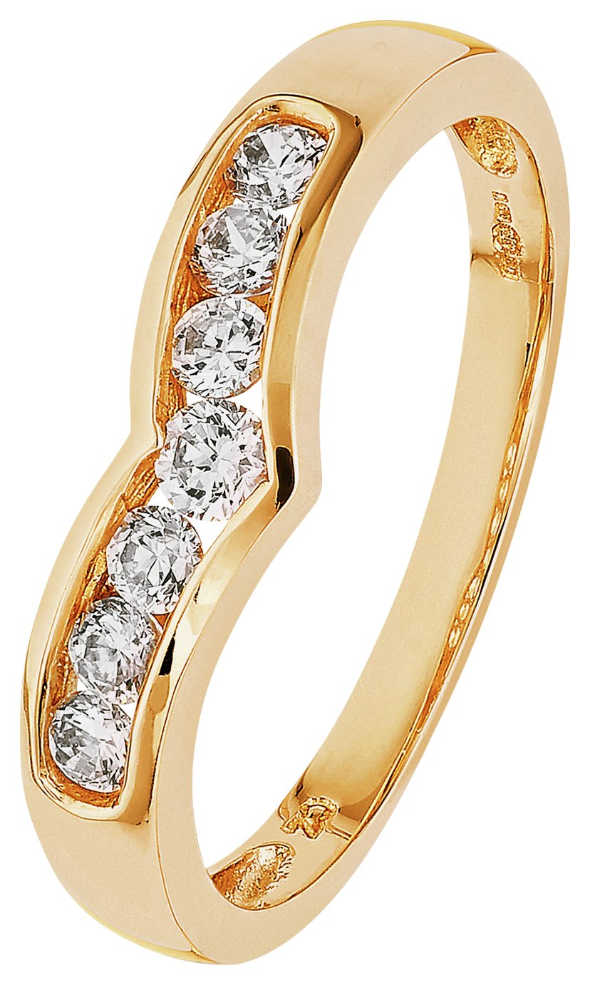 Revere 9ct Yellow Gold Cubic Zirconia Wishbone Ring