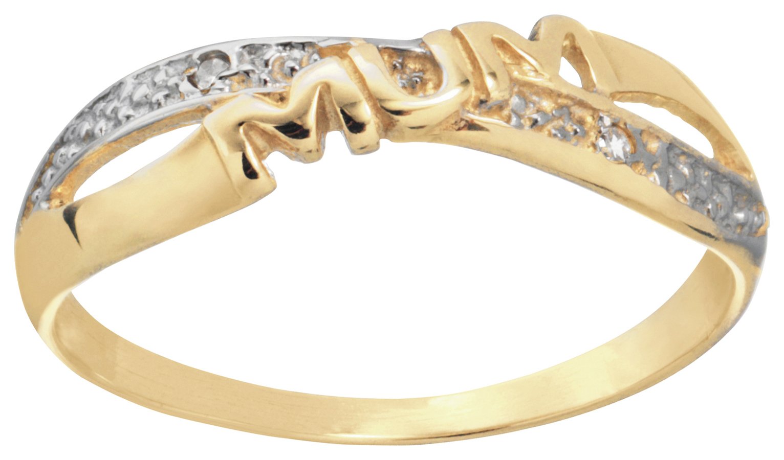 Moon & Back 9ct Yellow Gold Diamond Accent 'Mum' Ring