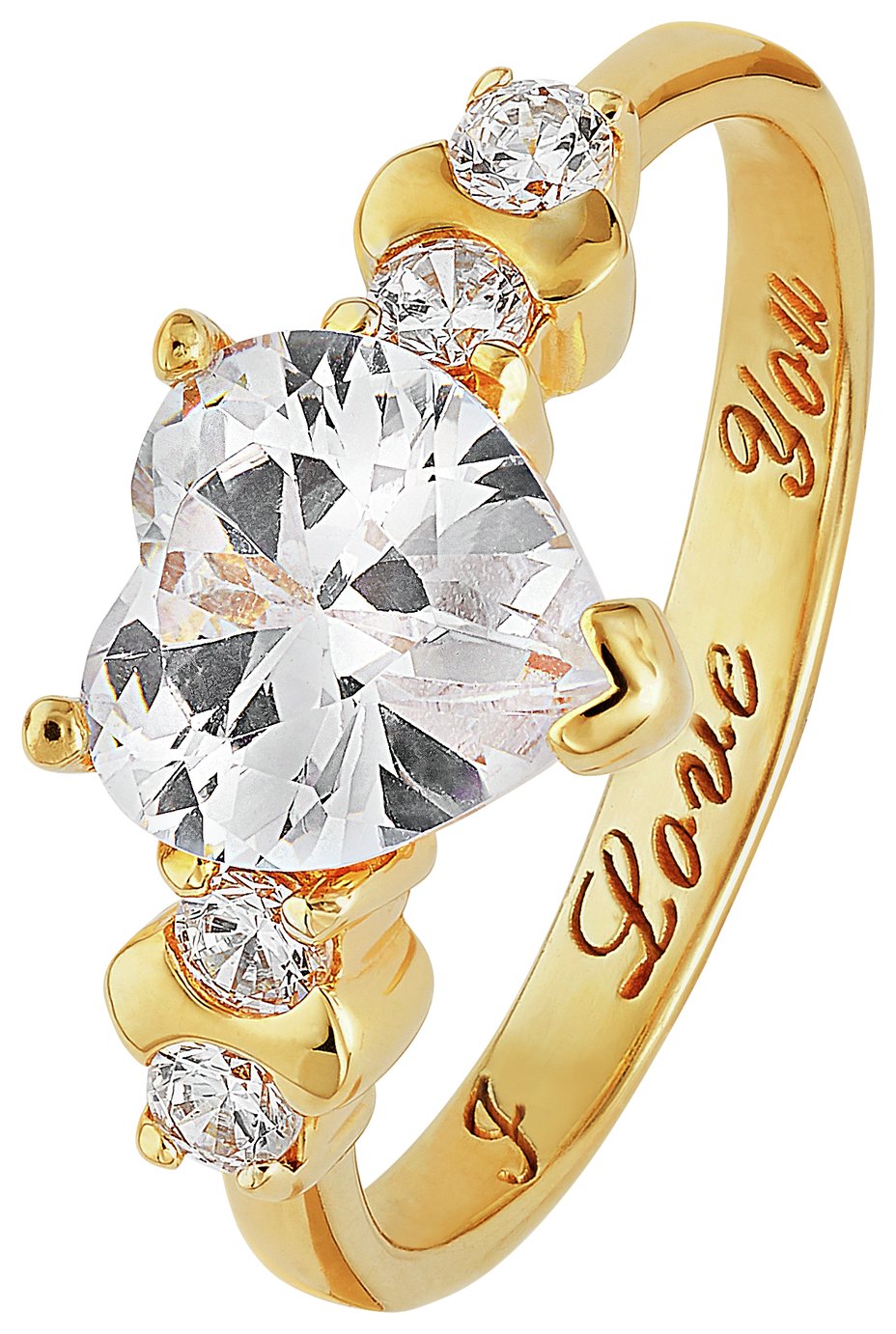 Moon & Back 9ct Gold Plated Silver CZ 'I Love You' Ring