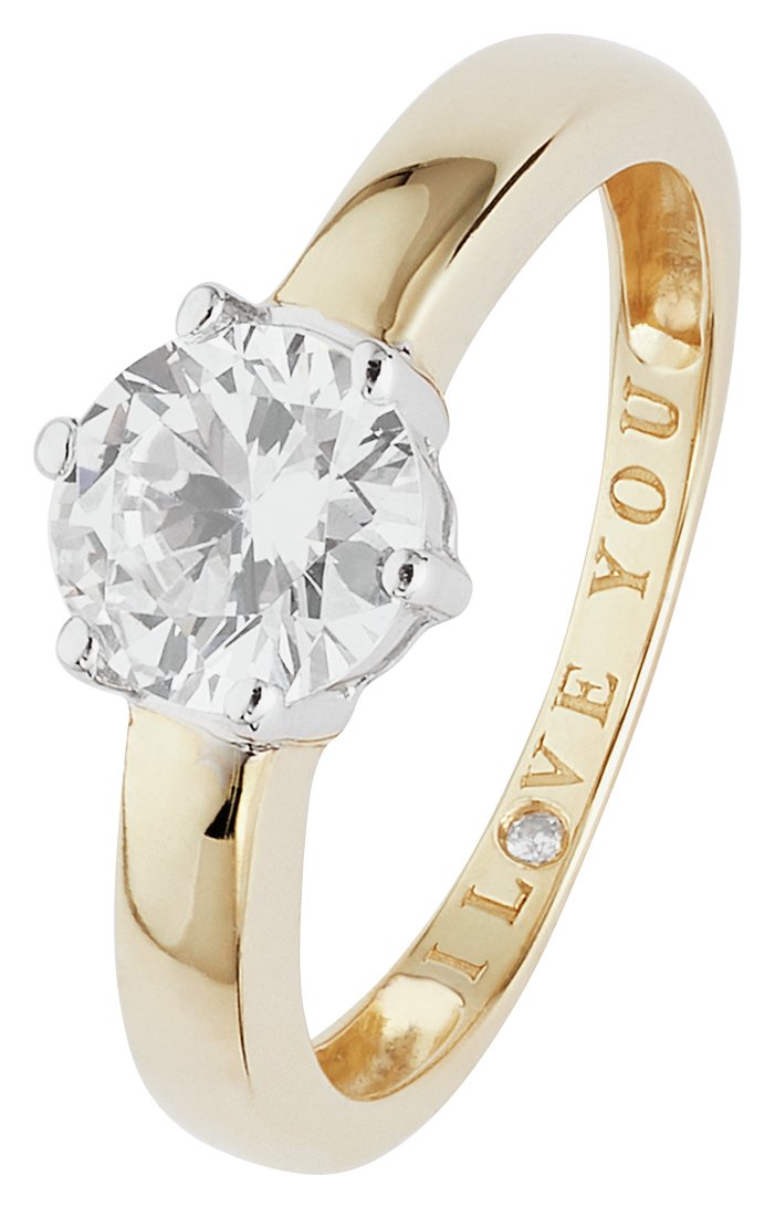 Revere 9ct Yellow Gold CZ 'I Love You' Solitaire Ring