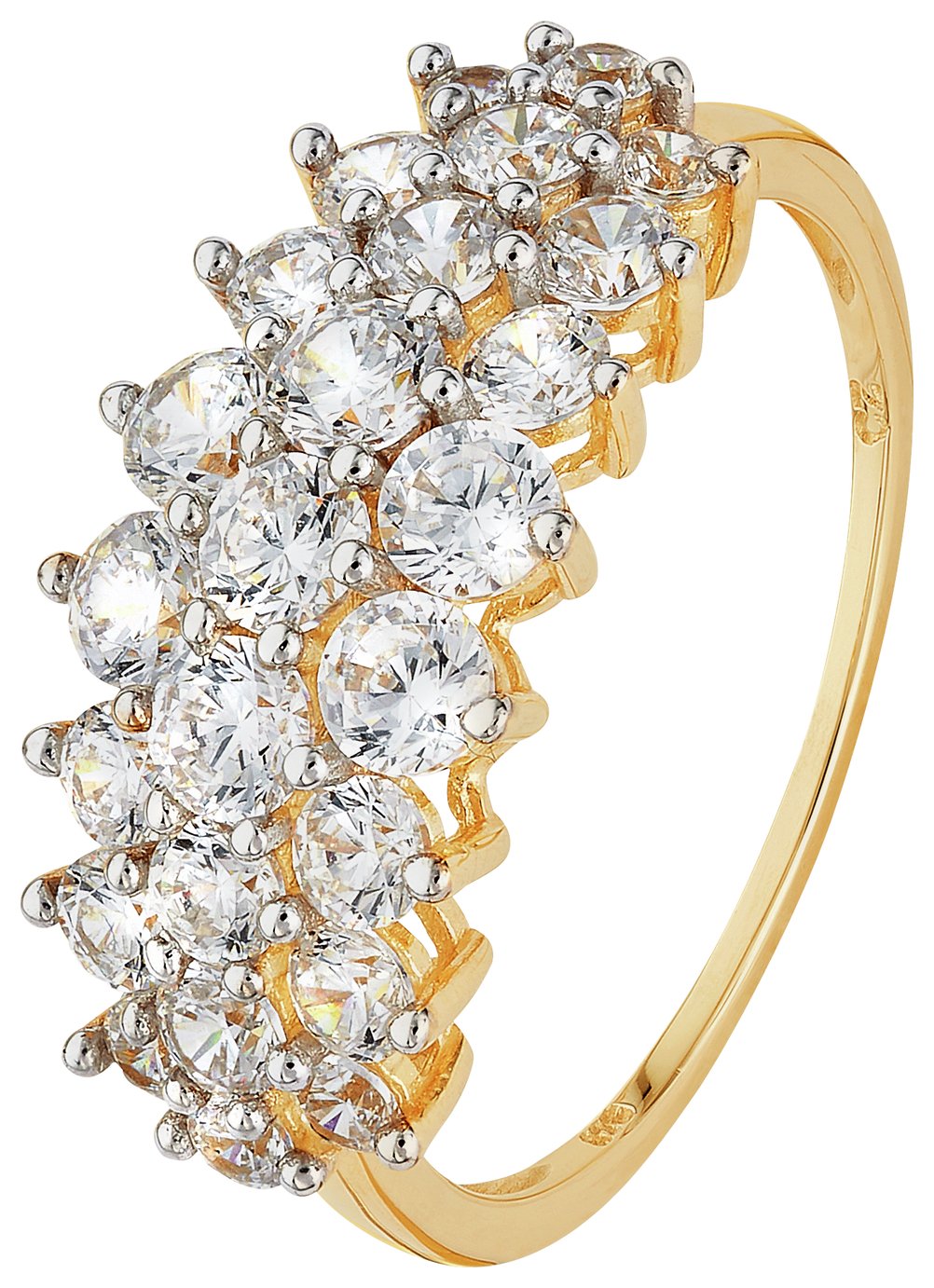 Revere 9ct Yellow Gold CZ Elongated Cluster Ring.