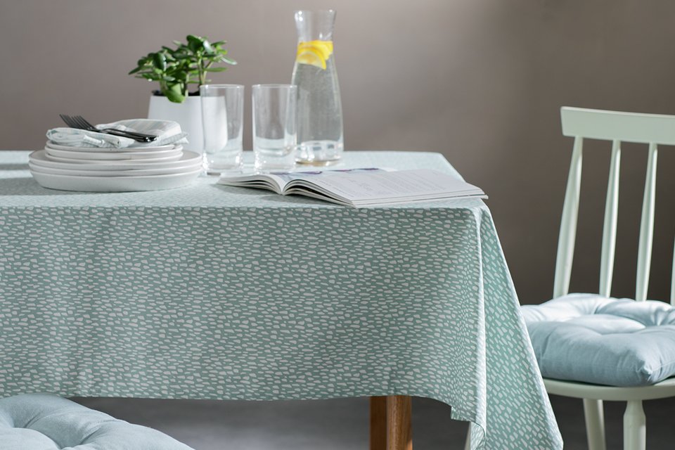 Habitat Mark Making Cotton Wipe Clean Table Cloth in duck egg colour.