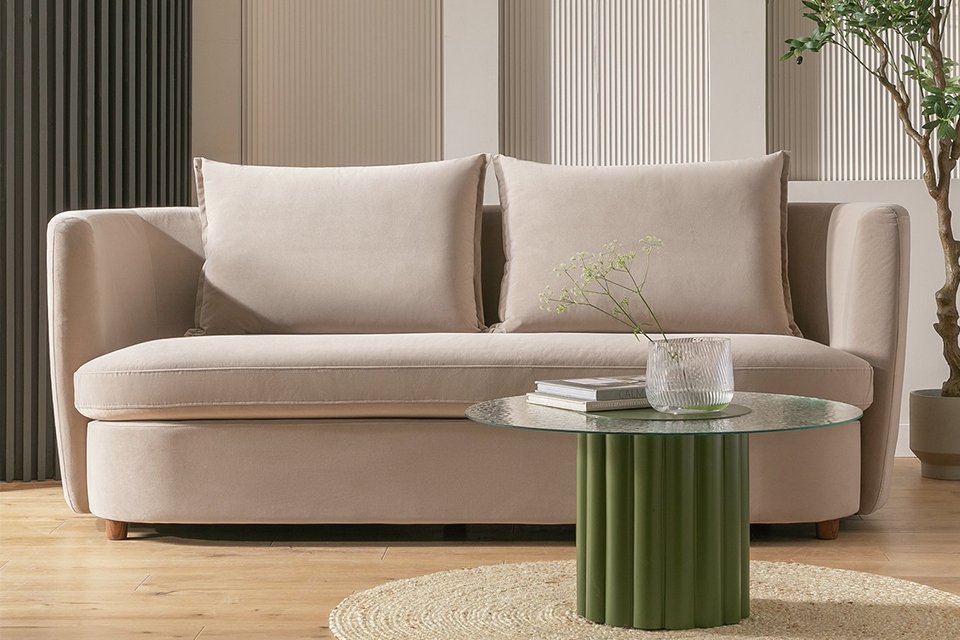 Virgil 2 seater sofa in natural fabric.