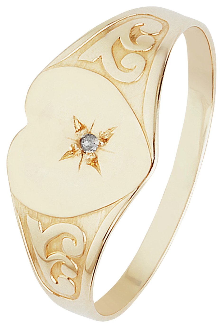 Revere 9ct Gold Diamond Accent Heart Signet Ring