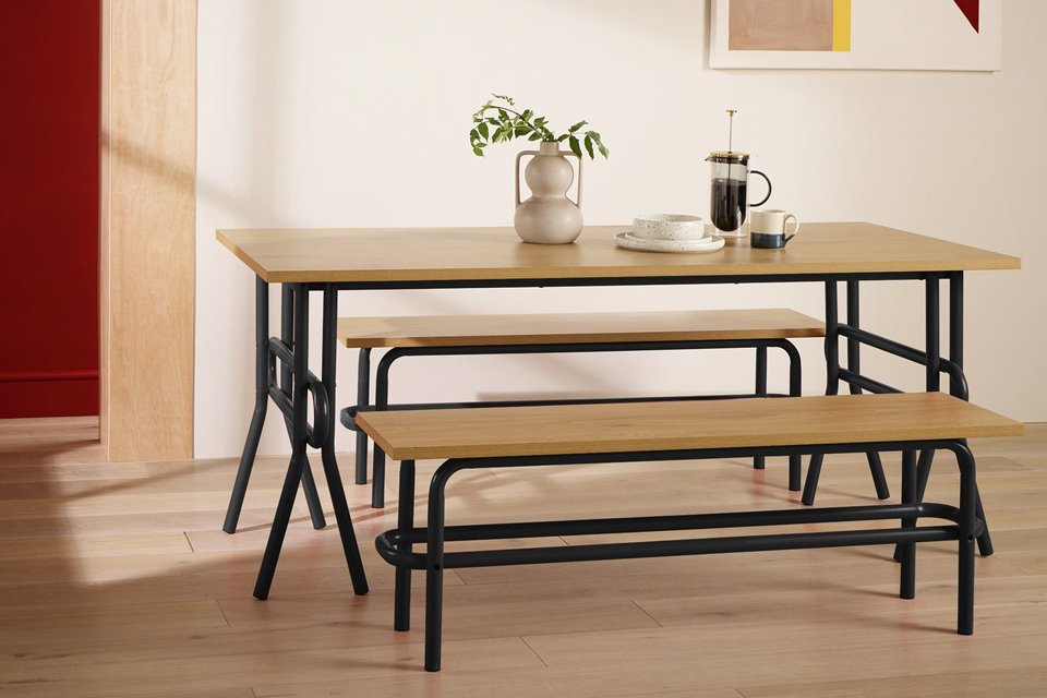 A Habitat Ballon black table and bench set.