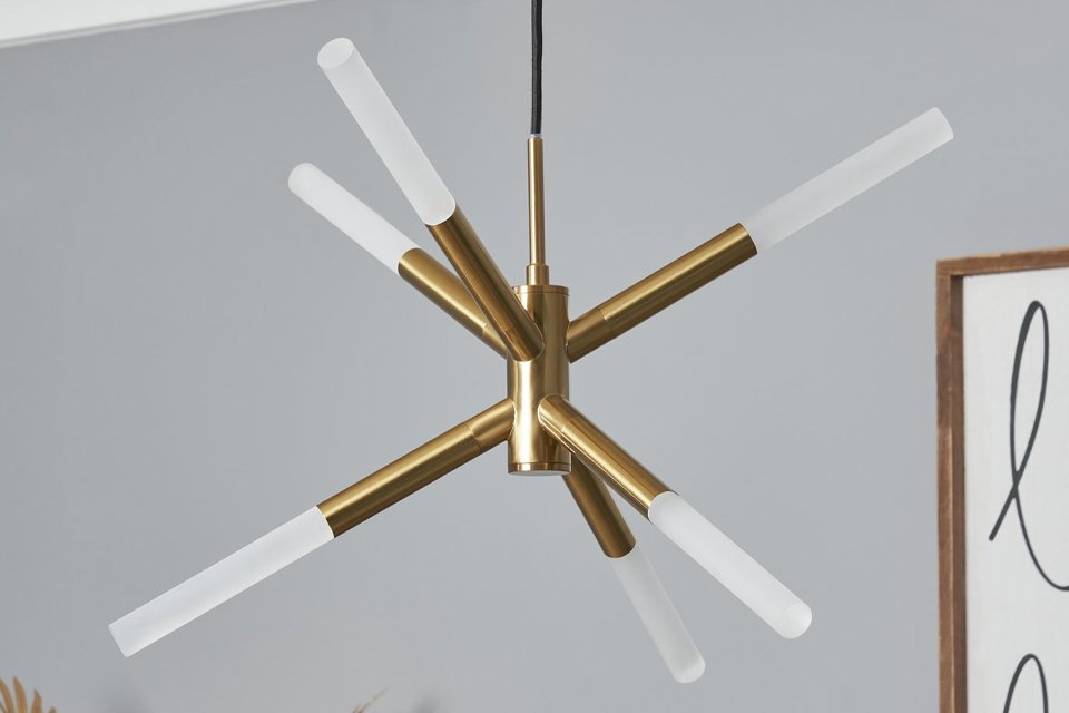 A BHS Sputnik metal 6 light celing light in brass.