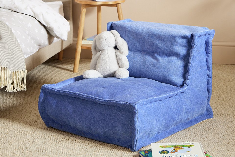 A Habitat kids' Mini Estelle cord beanbag in blue.