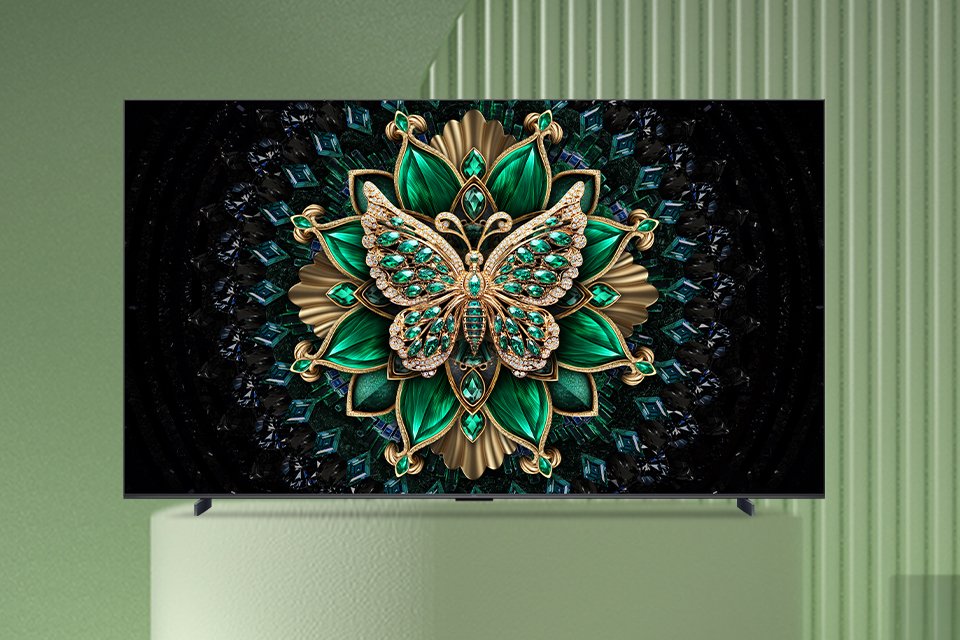 A 98 inch TCL P745K 4K Google TV in a living room setup. 