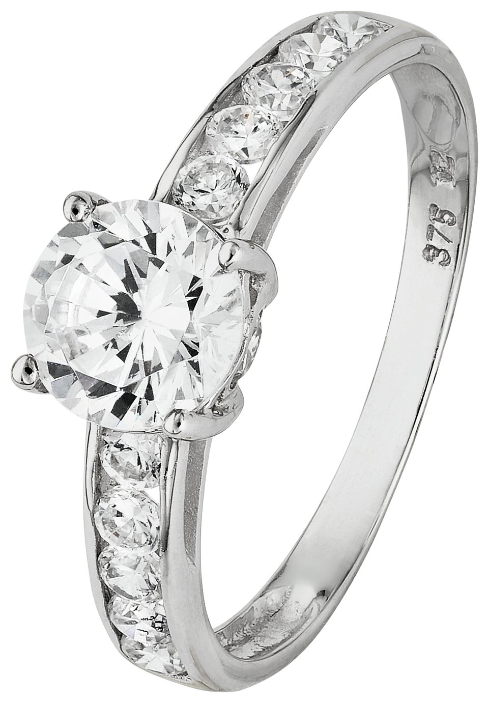 Revere 9ct White Gold CZ Solitaire Shoulder Accent Ring