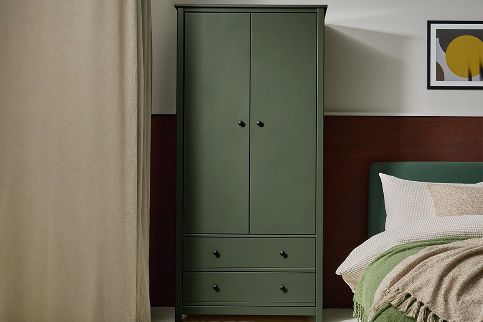 Habitat Brooklyn 2 Door 2 Drawer Wardrobe in green colour.
