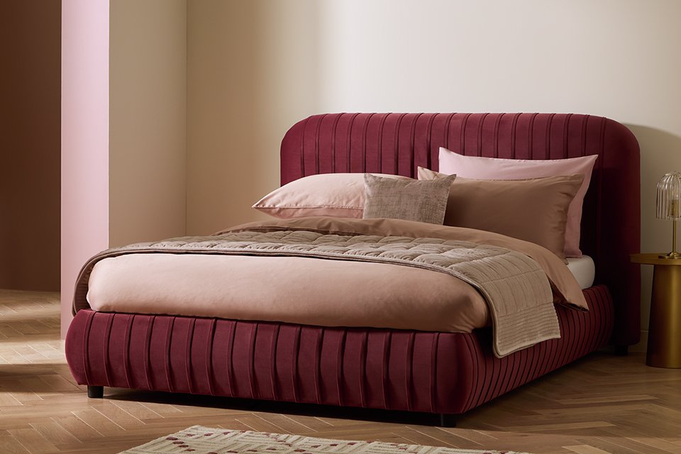 Habitat Beatrix Double End Lift Ottoman Bed in dark red.