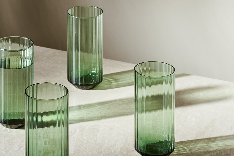 Habitat Green Wide Ribbed Set of 4 Hi Ball Glasses.
