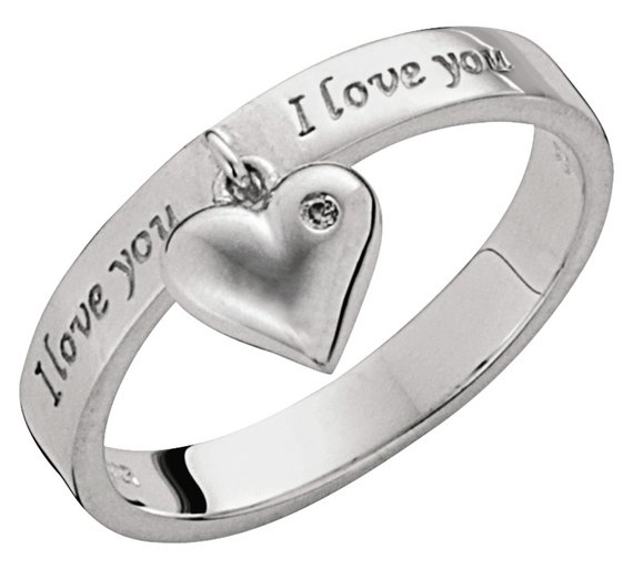 Buy Sterling Silver Cubic Zirconia 'I Love You' Charm Ring at Argos.co ...