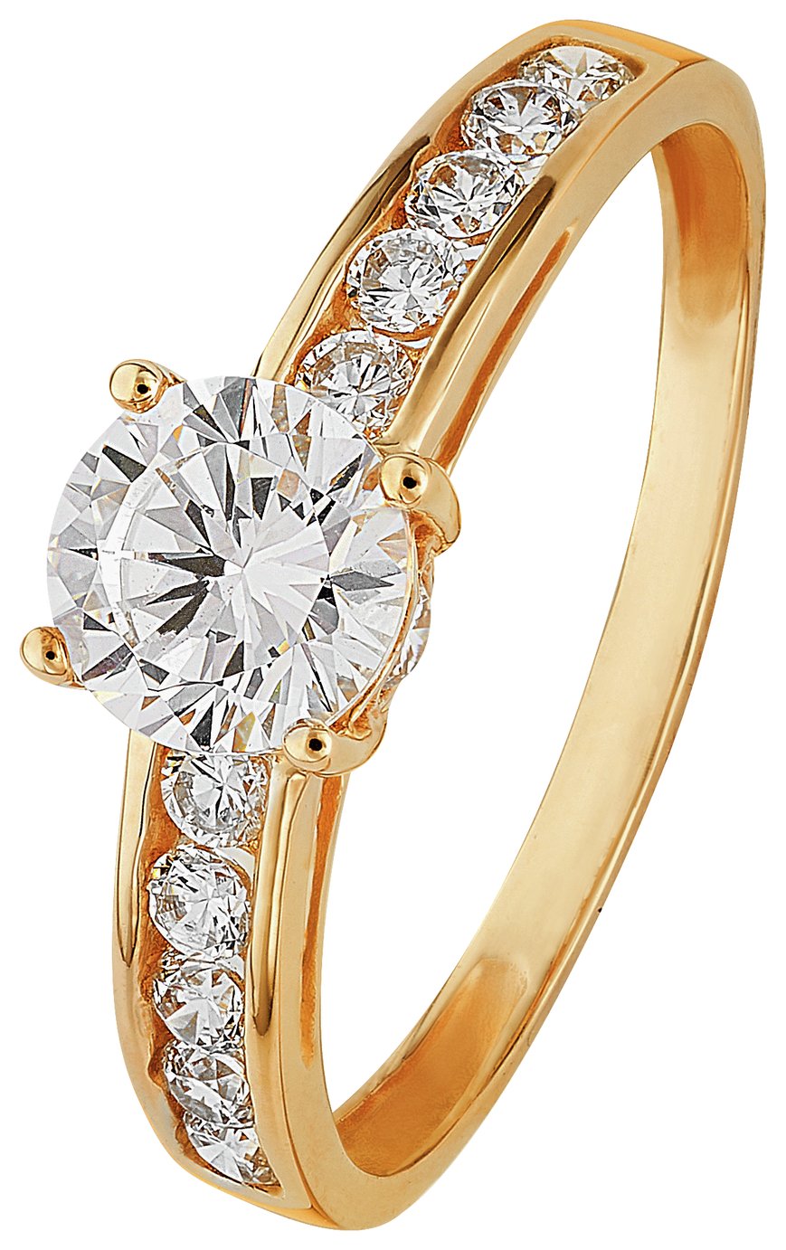 Revere 9ct yellow Gold Solitaire CZ Shoulder Ring