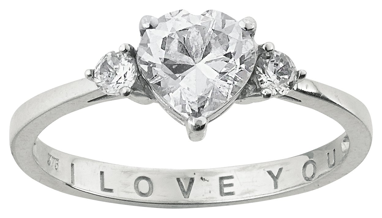 Moon & Back Sterling Silver Cubic Zirconia 'I Love You' Ring