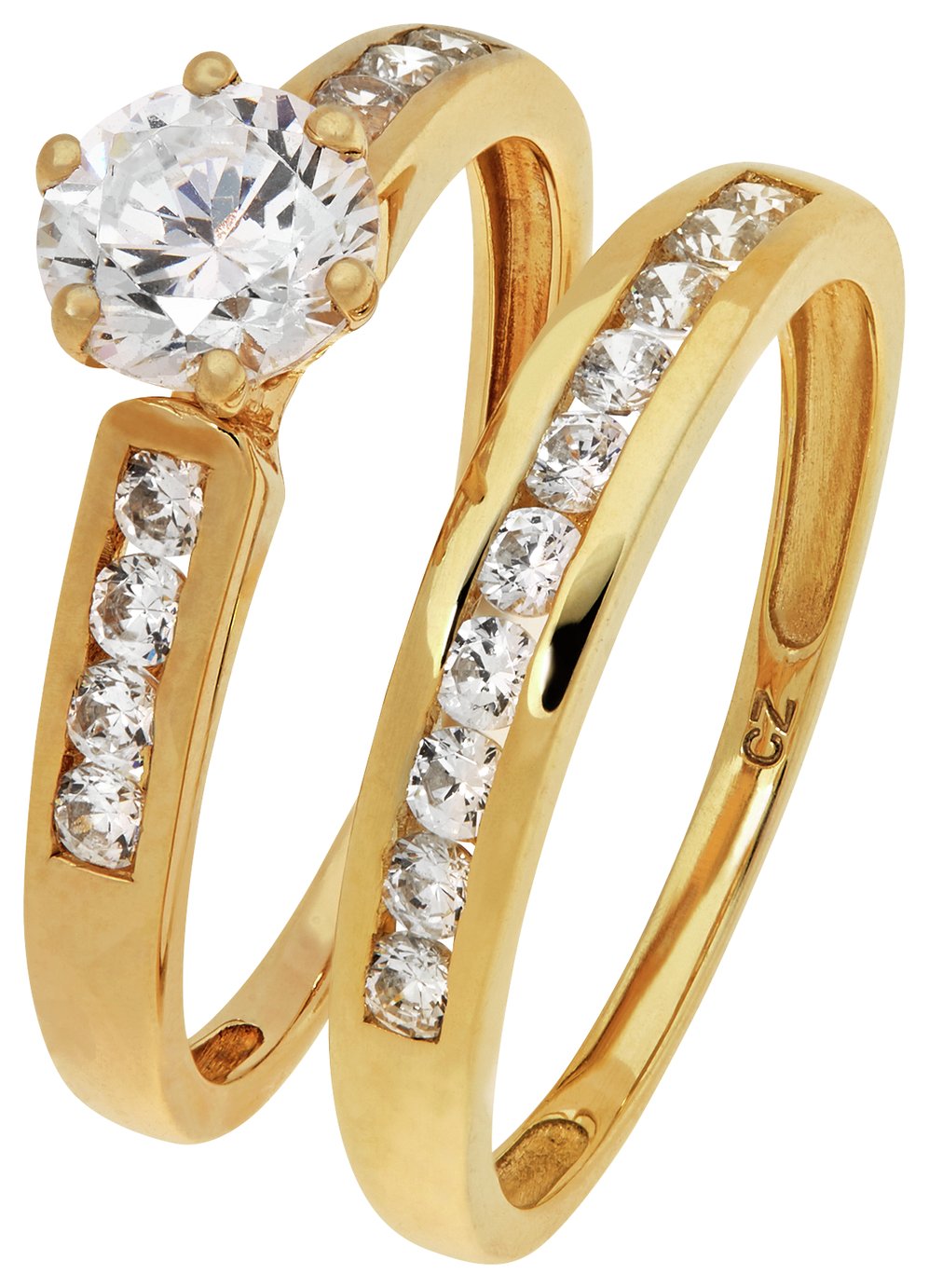 Revere 9ct Yellow Gold 2 Piece CZ Bridal Ring Set