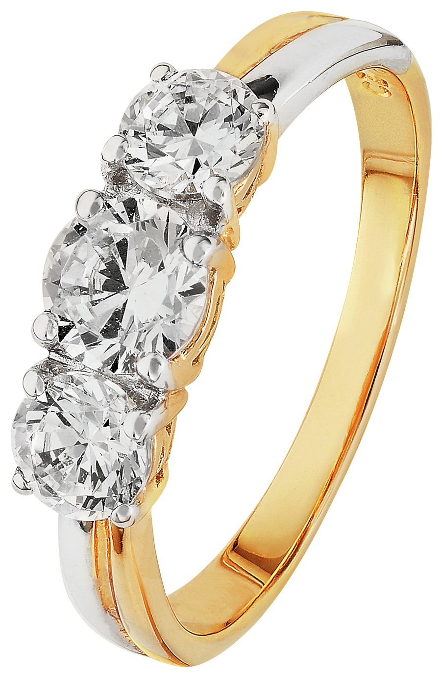 Revere 9ct Yellow Gold Cubic Zirconia Trilogy Ring