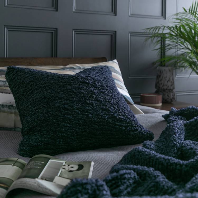 Habitat Plain Faux Shearling Cushion - Navy - 50x50cm  0