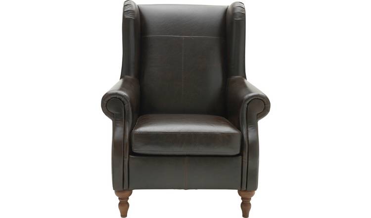 Argos Home Argyll Leather Wingback Chair - Dark Brown