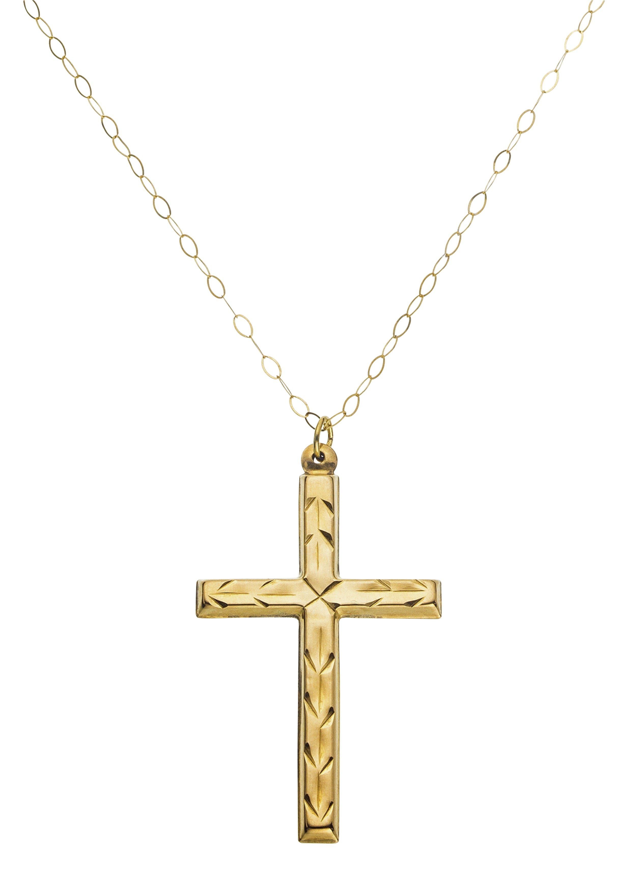 Revere 9ct Gold Diamond Cut Cross Pendant 20 Inch Necklace