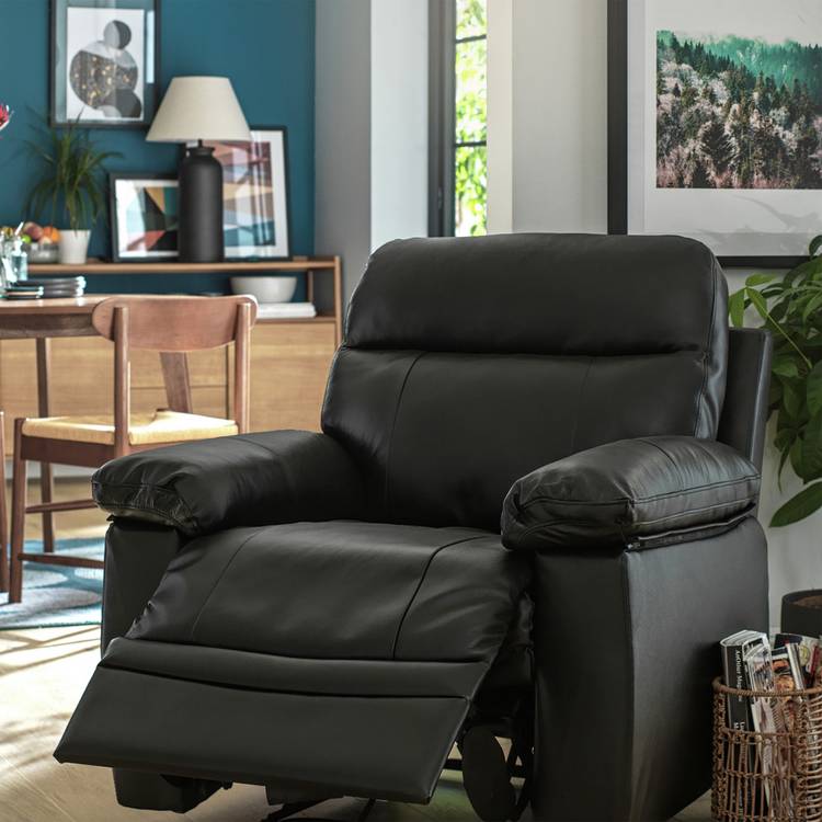Argos Home Paolo Leather Mix Manual Recliner Chair - Black 0