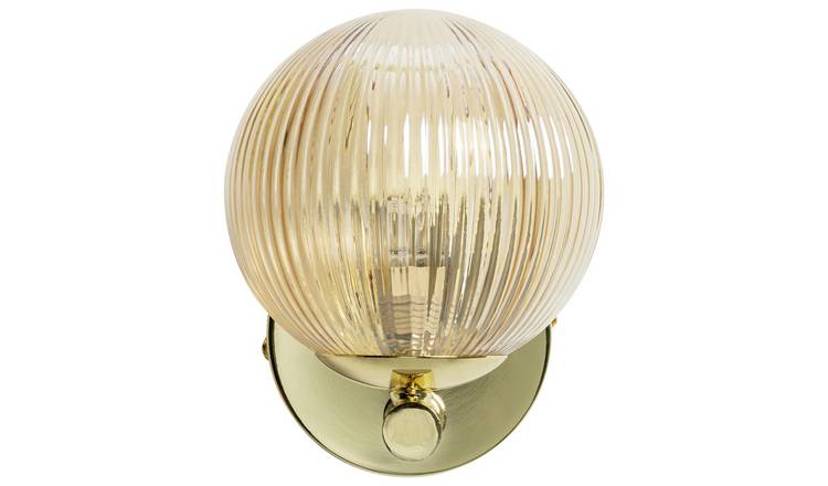 Habitat Globe Ribbed Glass Metal Wall Light - Champagne