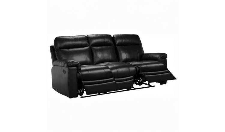 3 seater black leather best sale recliner sofa