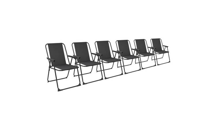 Harbour Housewares Folding Metal Beach Chairs - Black - Pack of 6