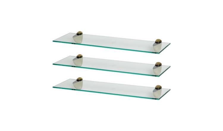 Harbour Housewares Floating Glass Bathroom Shelves - Gold - Set of 3
