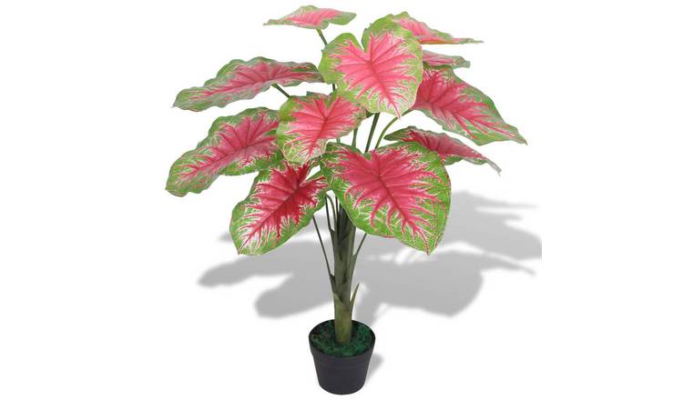Walplus Artificial Caladium Plant with Pot - Green and Red - 85 cm