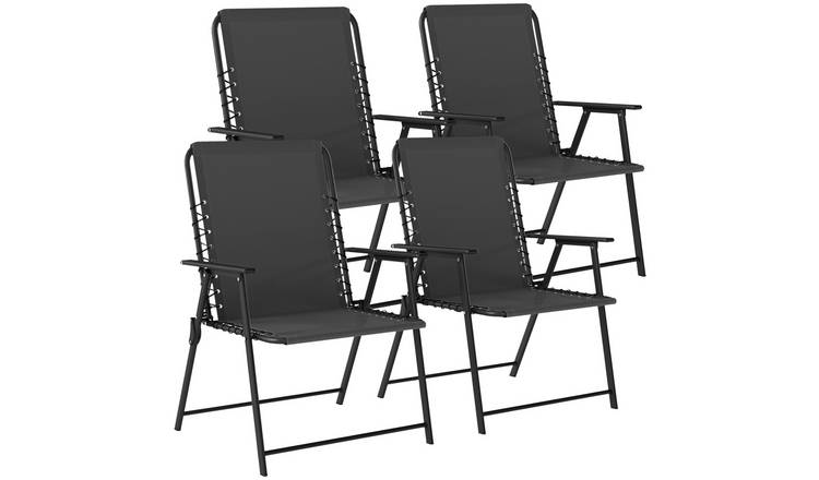 Outsunny Set of 4 Textilene Foldable Garden Chair with Armrest - Black
